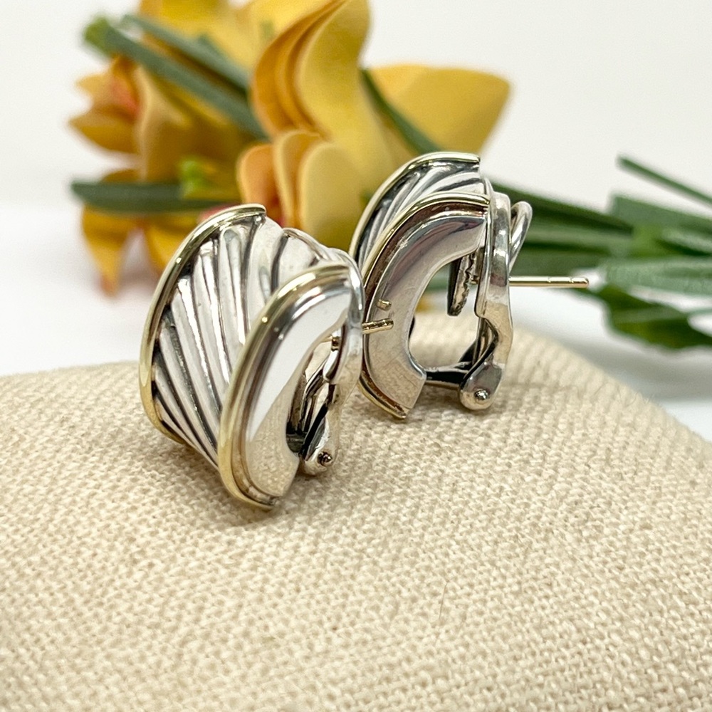 David Yurman Cigar Band Earrings 925/14K Gold - Picture 5 of 9